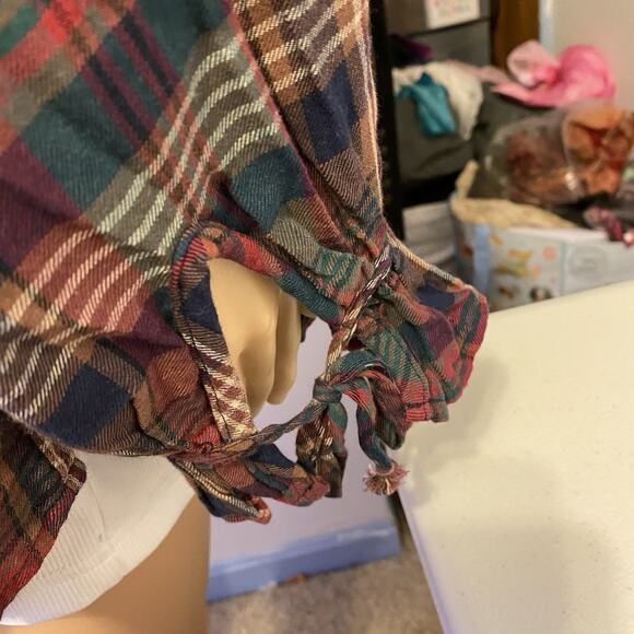 Chaps Women's Blouse Cotton 3X Multicolor Plaid Balloon Sleeve Holiday Western - Picture 9 of 9